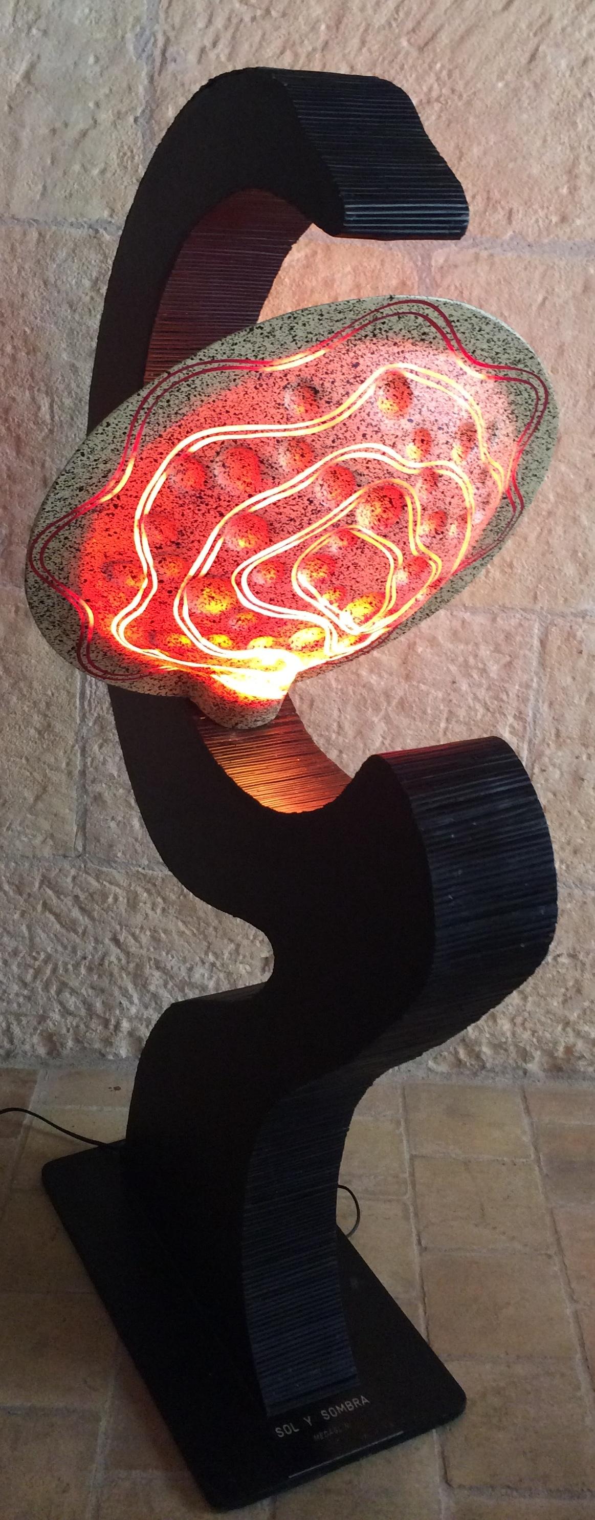 Wooden Sculptural Floor Lamp Ebonized Bamboo and Resin Shade — detail 6