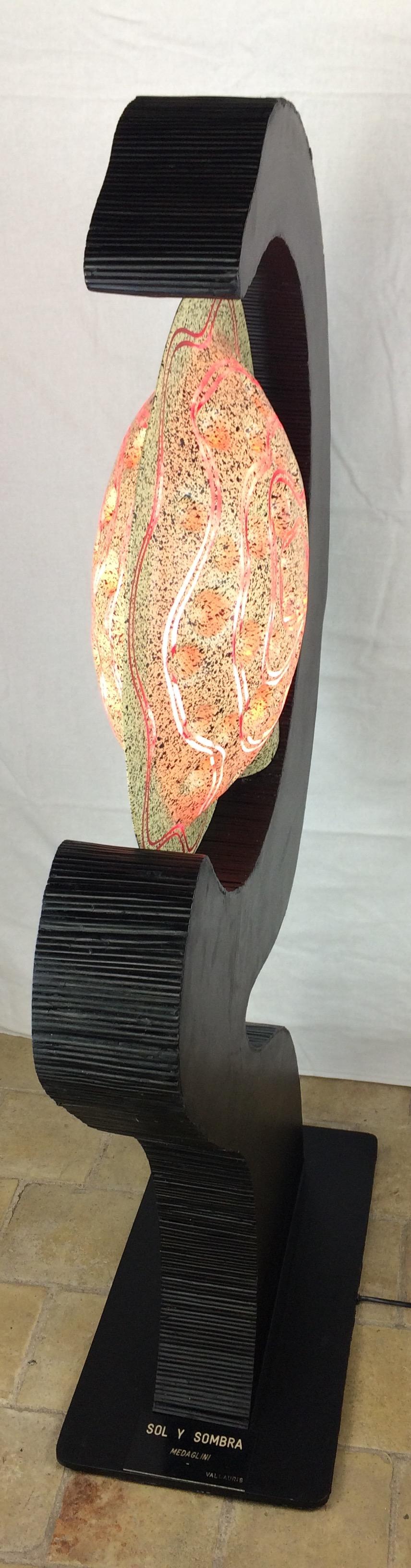 Wooden Sculptural Floor Lamp Ebonized Bamboo and Resin Shade — detail 14