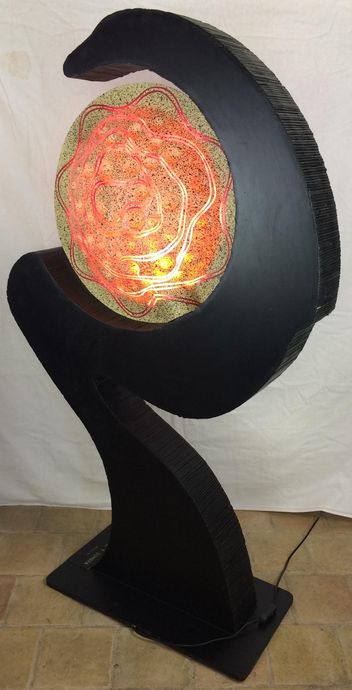 Wooden Sculptural Floor Lamp Ebonized Bamboo and Resin Shade — detail 17