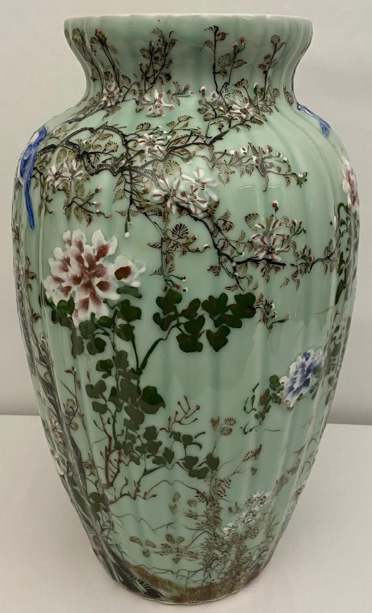Meiji Period High Relief Porcelain Celadon Vase, circa 1900 — detail 7