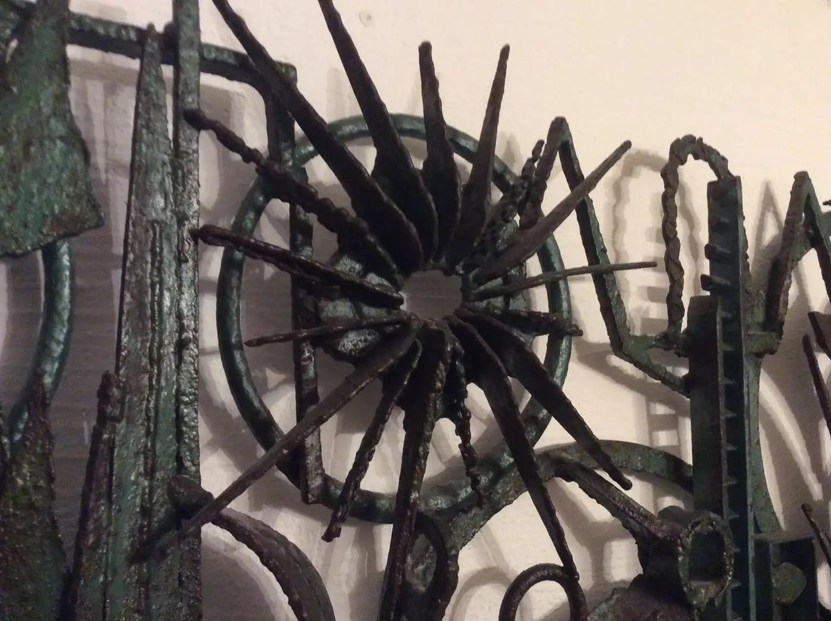 Seascape Themed Iron Sculpture Signed A. Melia, Architectural Wall Art — detail 7