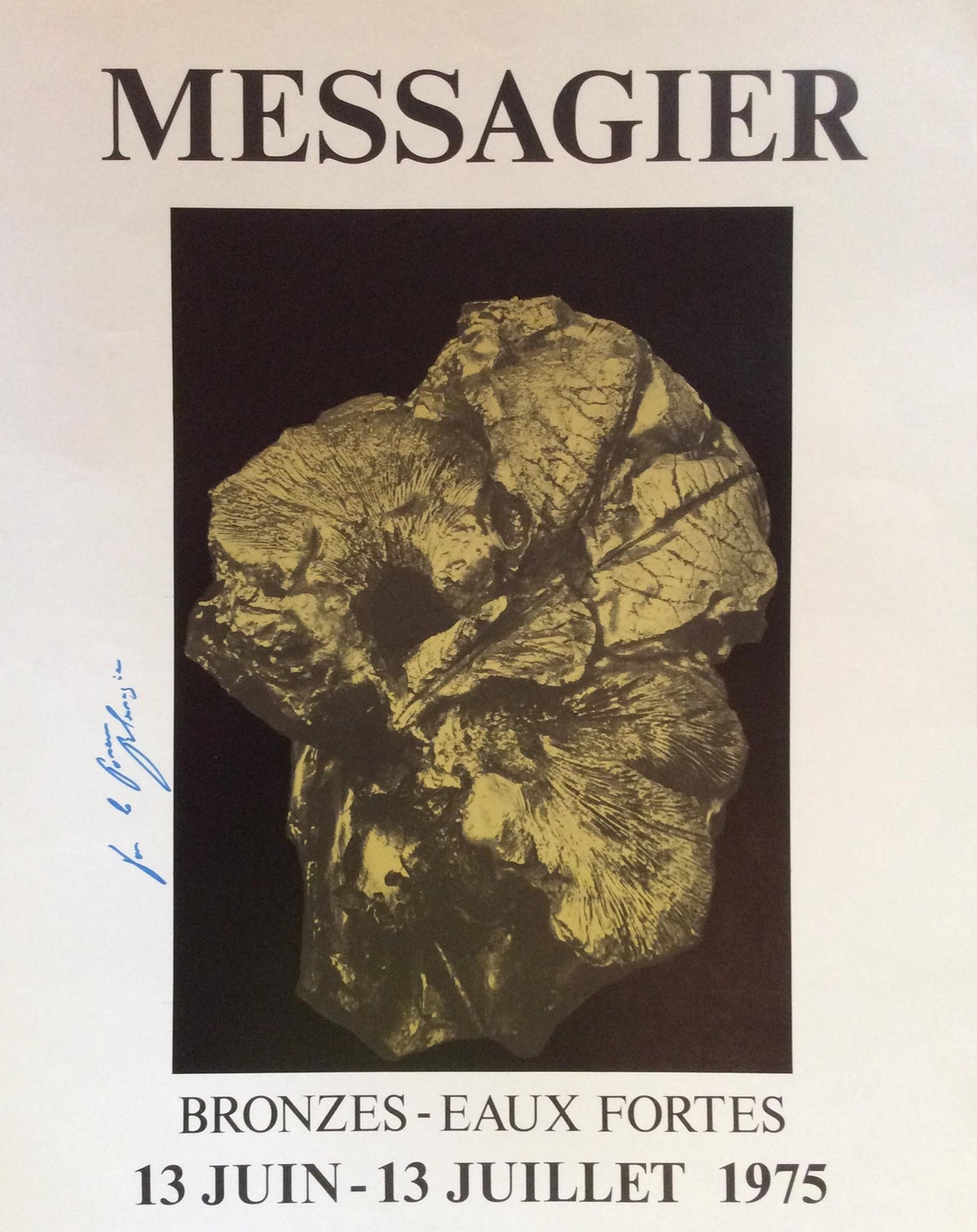 French Poster Signed by Jean Messagier, 1975 depicting Bronze Sculptures — detail 2