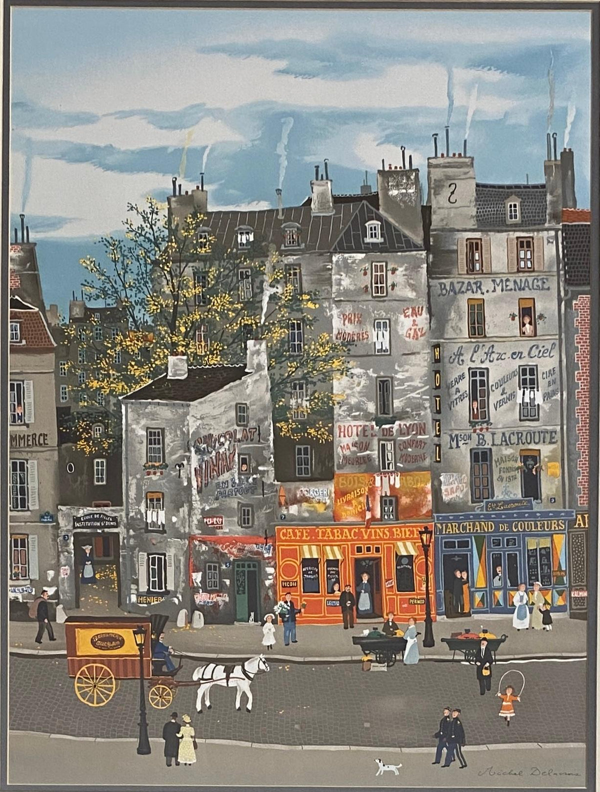 Michel Delacroix Lithograph French Cityscape & Figurative Parisian Life Art — detail 2