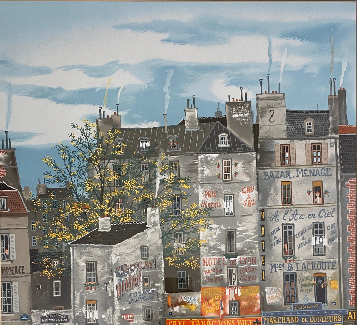 Michel Delacroix Lithograph French Cityscape & Figurative Parisian Life Art — detail 4