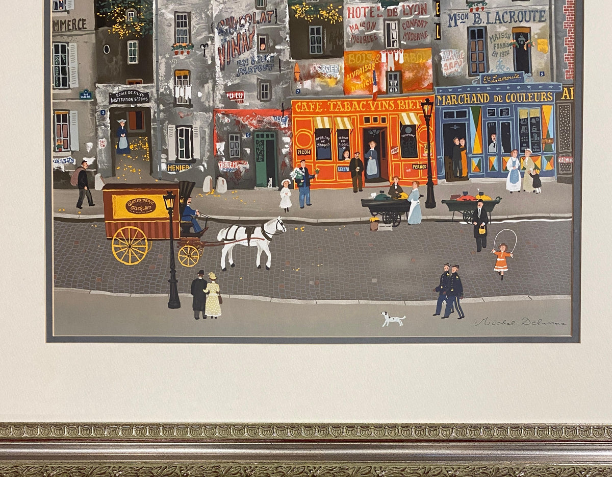 Michel Delacroix Lithograph French Cityscape & Figurative Parisian Life Art — detail 3