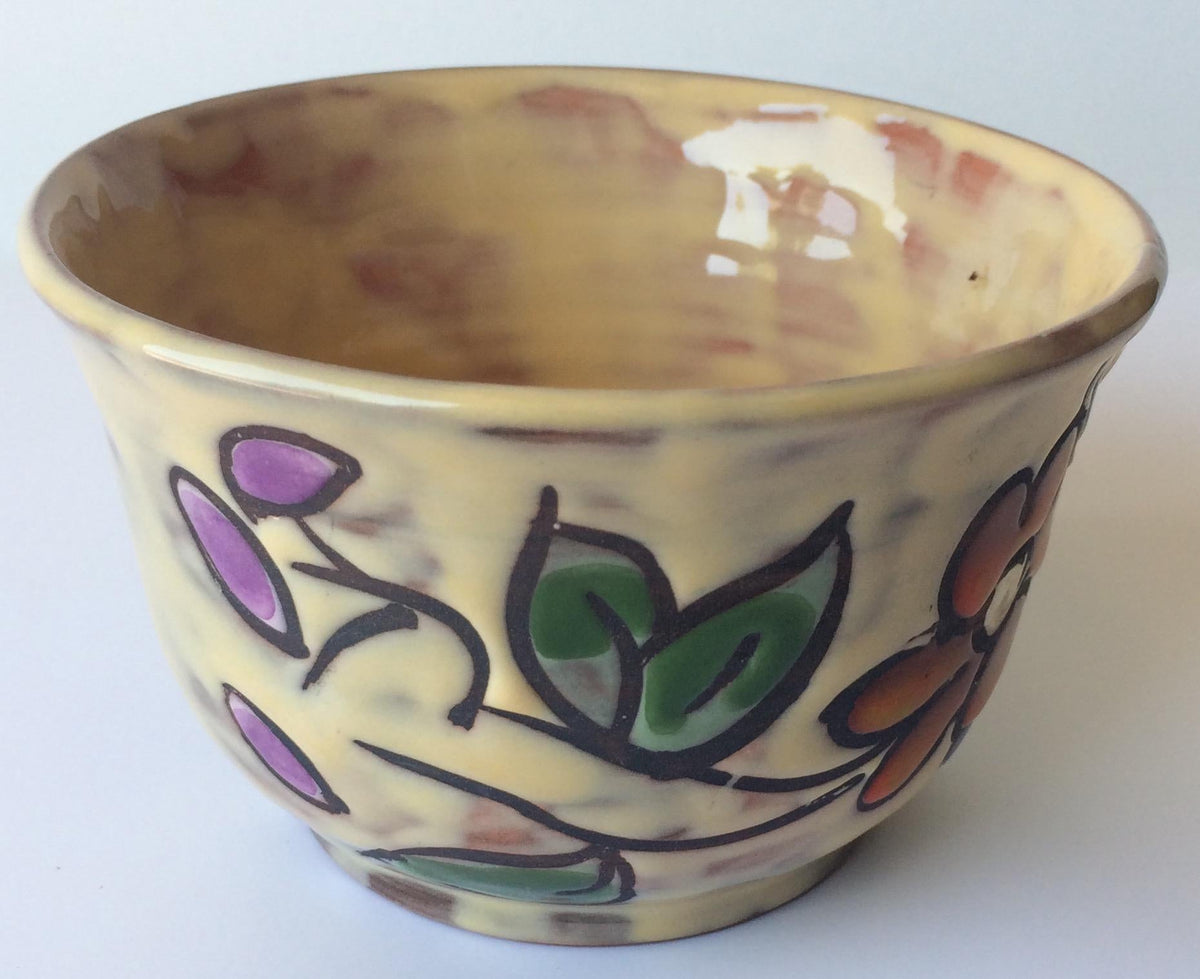 Midcentury Floral Designed Ceramic Bowl Signed Miclay — detail 2
