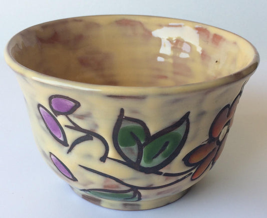 Midcentury Floral Designed Ceramic Bowl Signed Miclay — detail 2