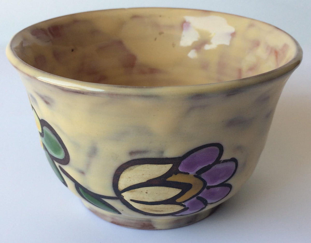 Midcentury Floral Designed Ceramic Bowl Signed Miclay — detail 4