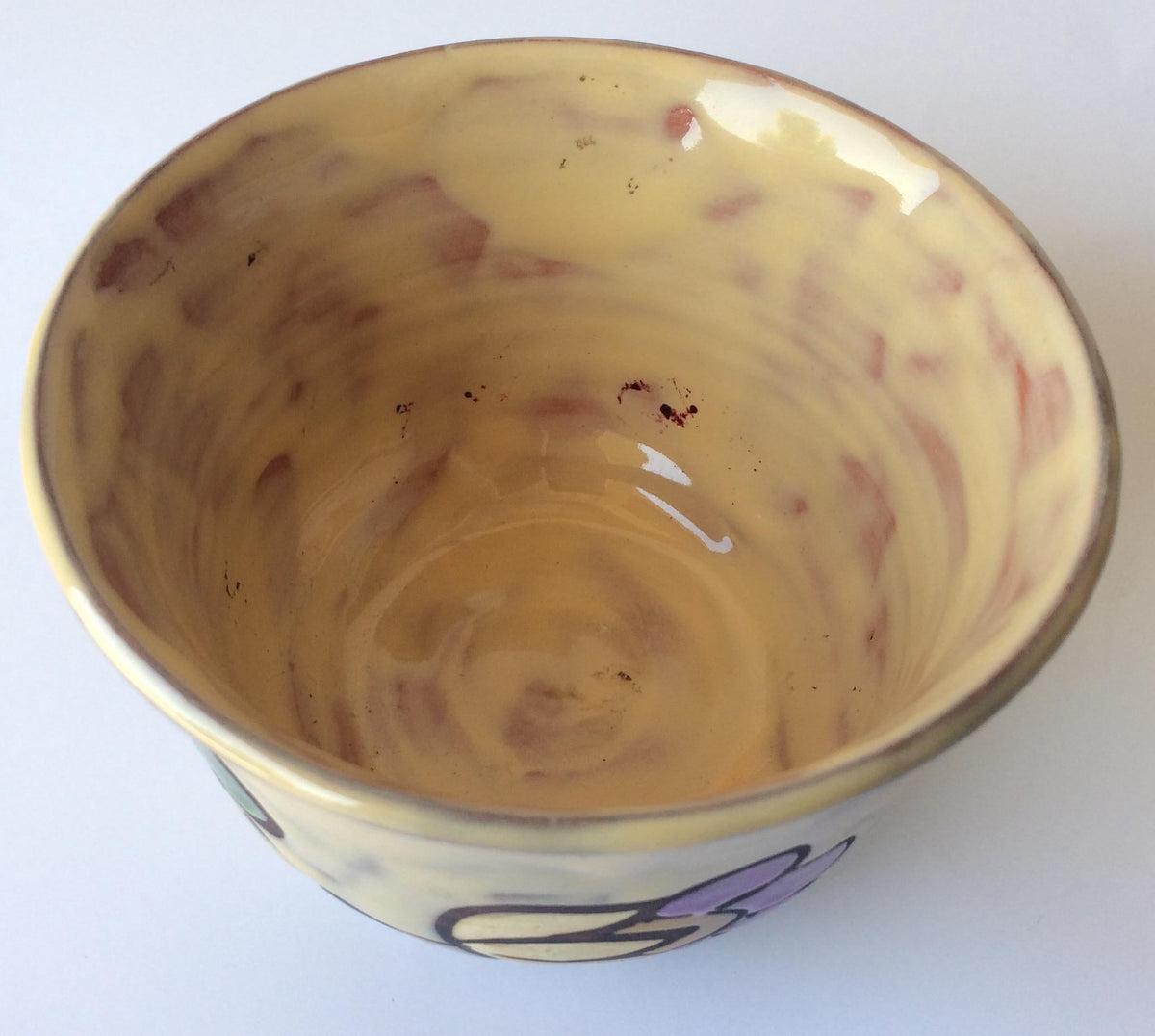 Midcentury Floral Designed Ceramic Bowl Signed Miclay — detail 5