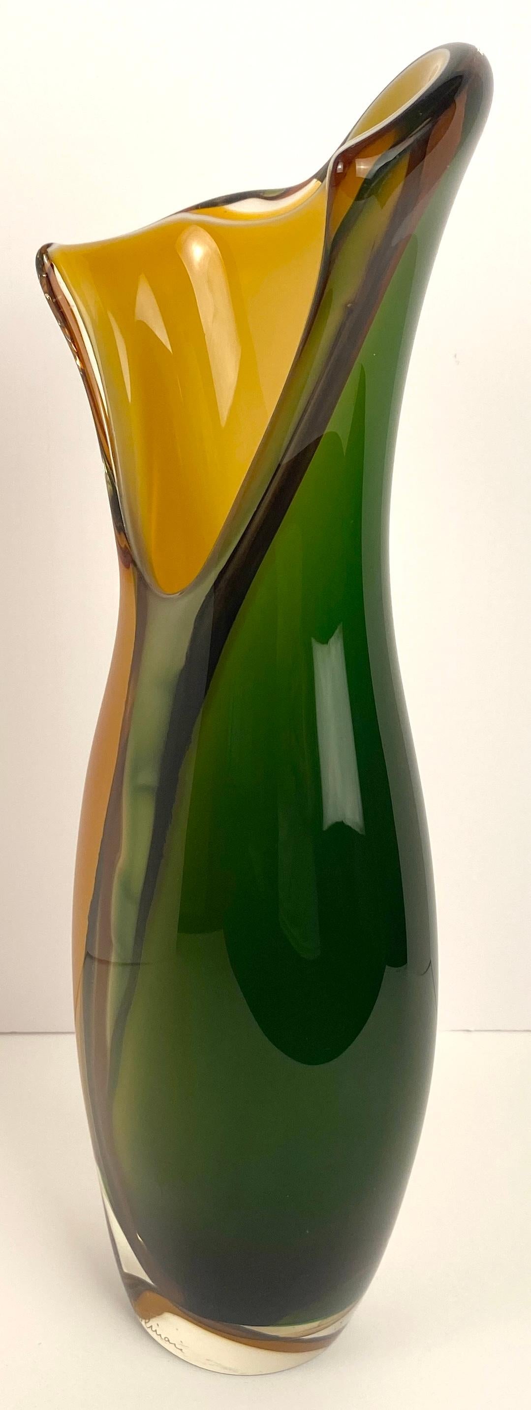 Murano Style Hand-Blown Glass Vase, Multi-Colored Glass Vase Signed Molinari — detail 2
