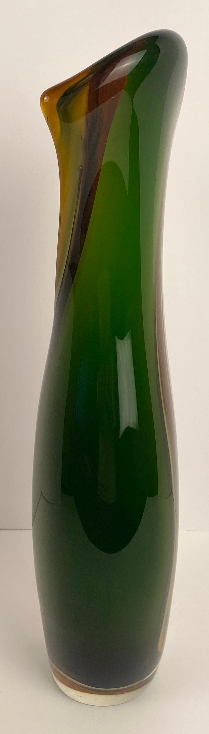 Murano Style Hand-Blown Glass Vase, Multi-Colored Glass Vase Signed Molinari — detail 3