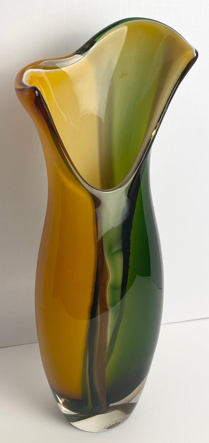 Murano Style Hand-Blown Glass Vase, Multi-Colored Glass Vase Signed Molinari — detail 5