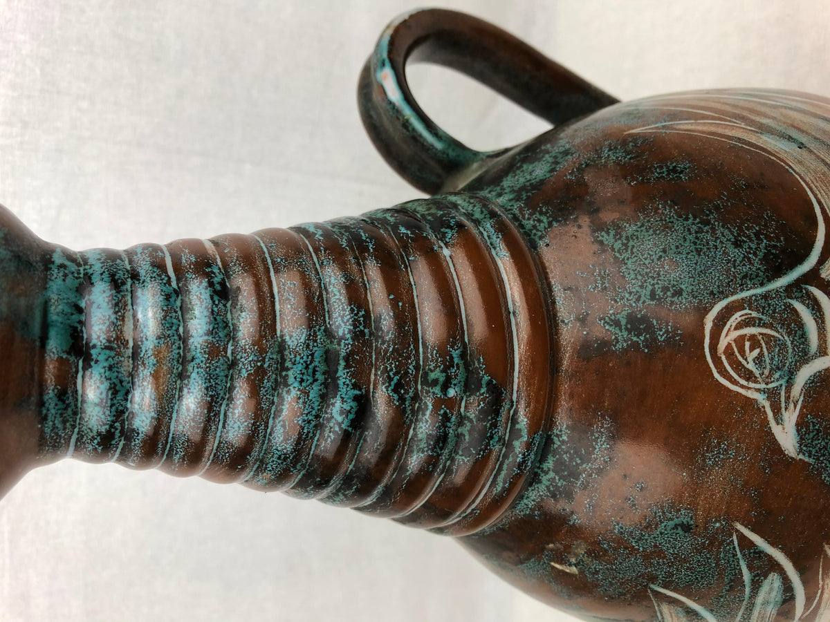 French Midcentury Glazed Ceramic Ewer-Form Vase, Signed Montgolfier — detail 5