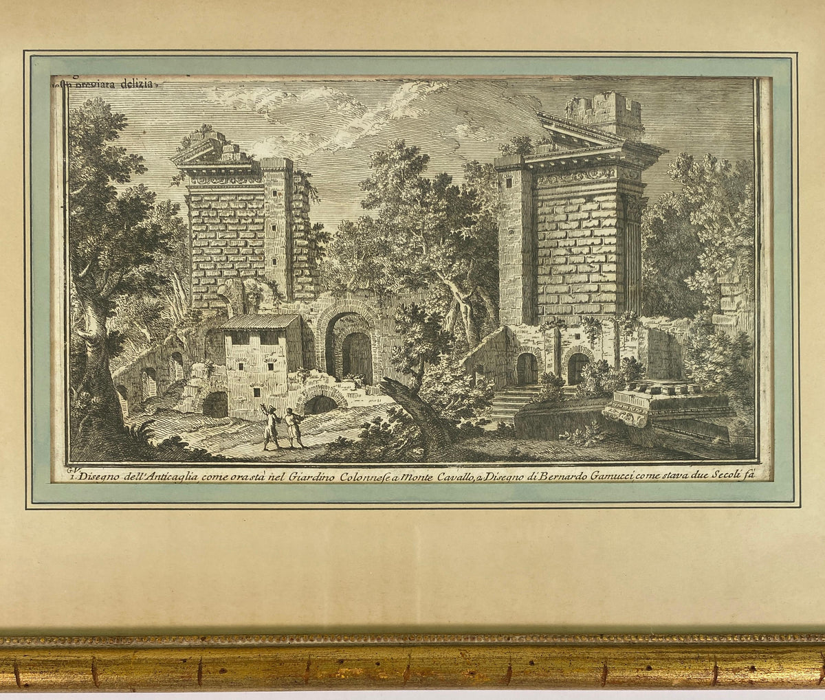 18th Century Italian Architectural Capriccio Engraving of Monte Cavallo Ruins — detail 4
