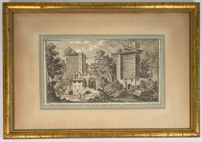 18th Century Italian Architectural Capriccio Engraving of Monte Cavallo Ruins — detail 2