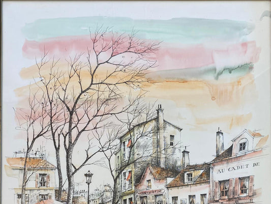 Post Impressionist Watercolor Painting Paris, Montmartre in Spring — detail 2