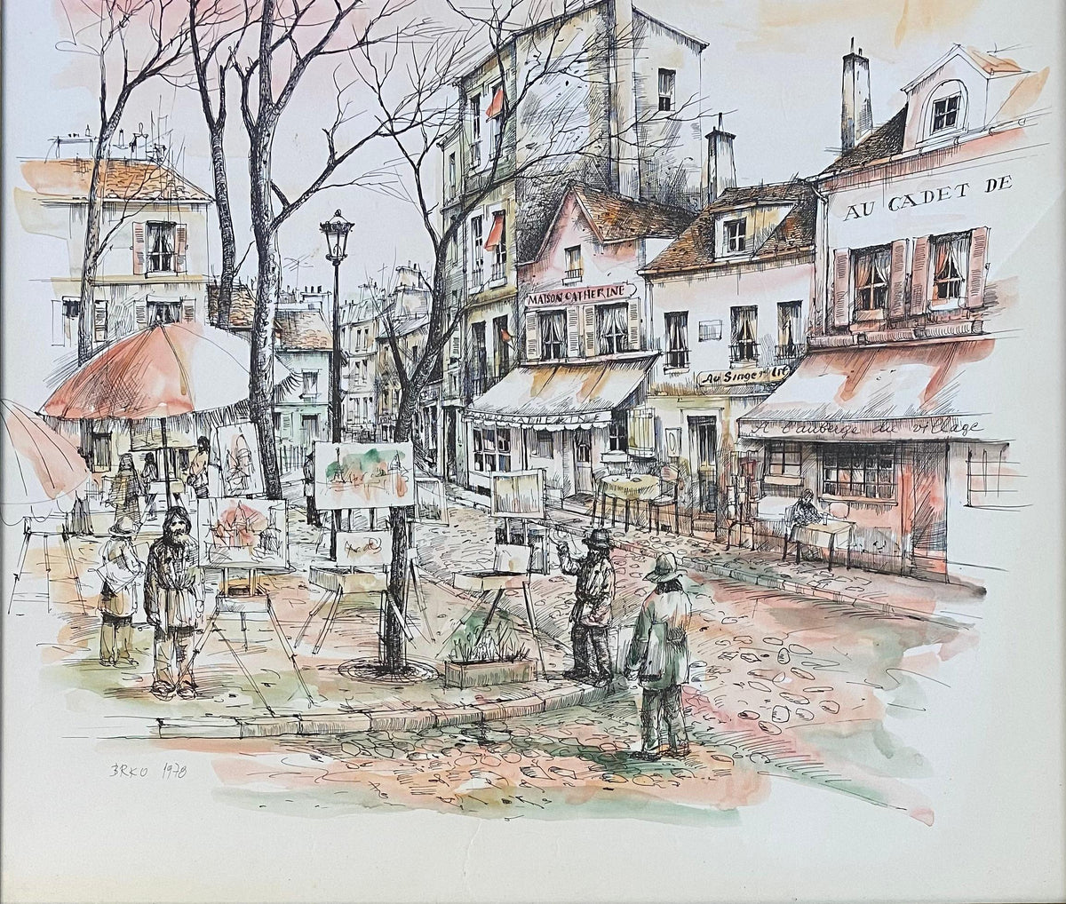 Post Impressionist Watercolor Painting Paris, Montmartre in Spring — detail 5