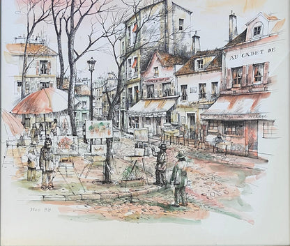 Post Impressionist Watercolor Painting Paris, Montmartre in Spring — detail 5