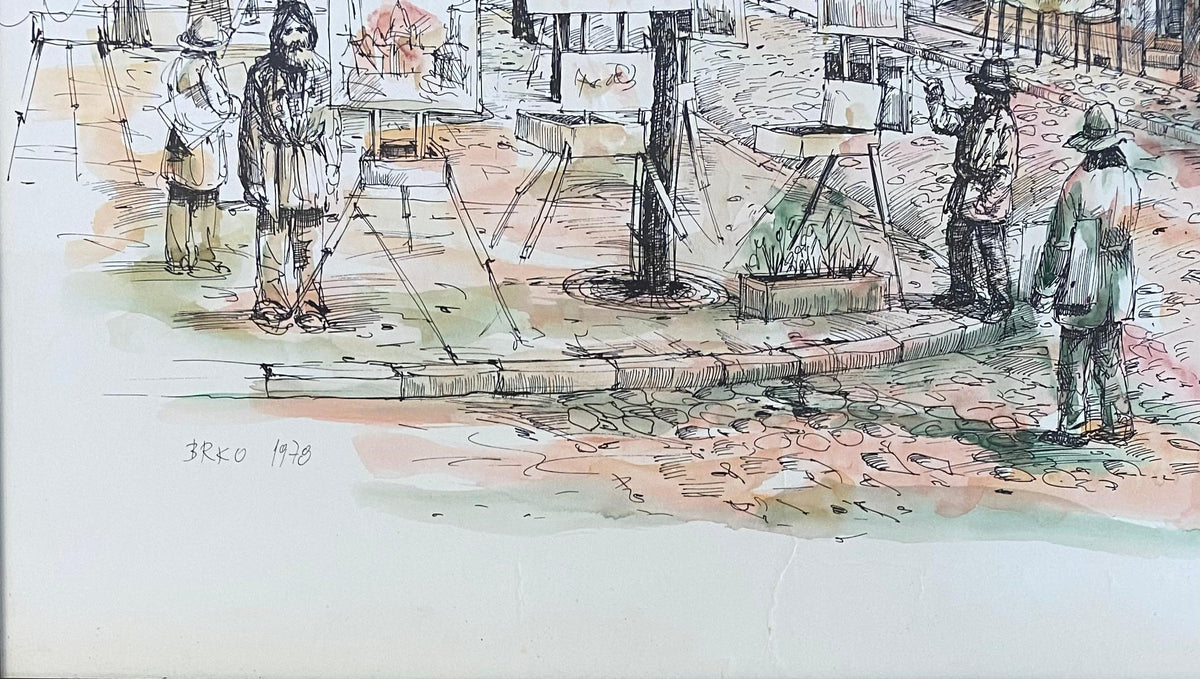 Post Impressionist Watercolor Painting Paris, Montmartre in Spring — detail 6