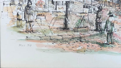 Post Impressionist Watercolor Painting Paris, Montmartre in Spring — detail 6