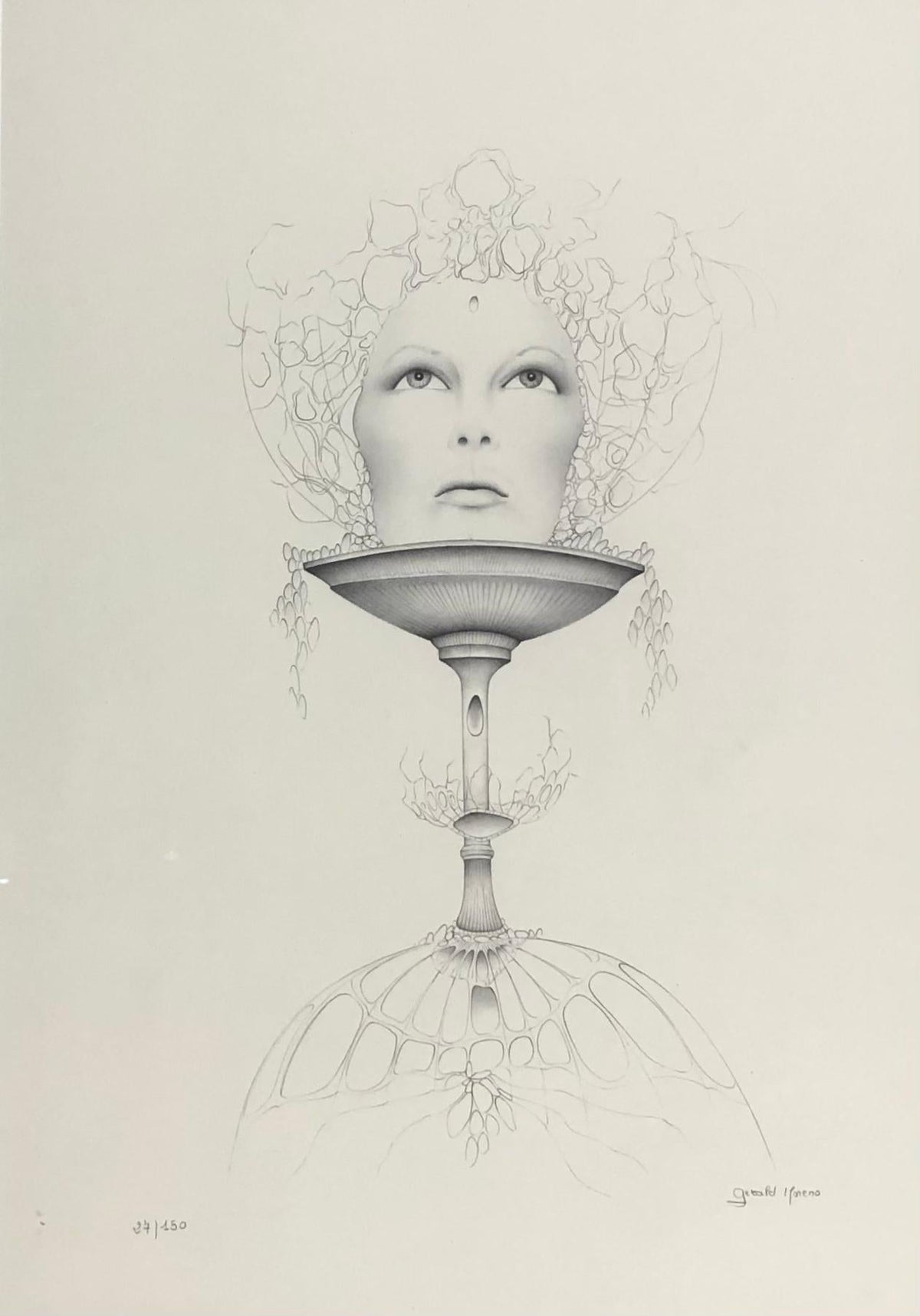 Dali Inspired Surrealist Black and White Lithograph by Gerald Moreno — detail 3