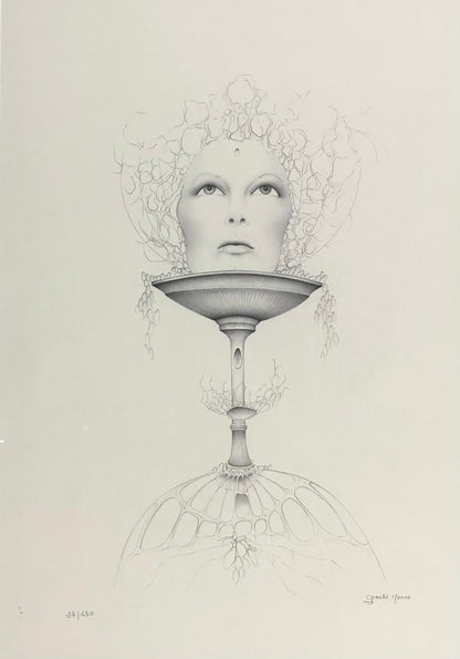 Dali Inspired Surrealist Black and White Lithograph by Gerald Moreno — detail 3