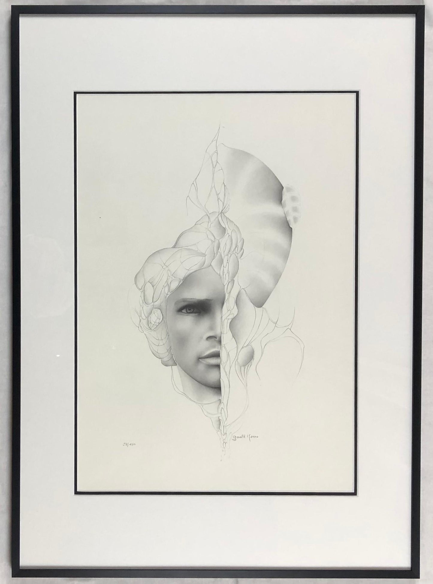 Dali Inspired Surrealist Black and White Lithograph by Gerald Moreno, Signed — detail 6