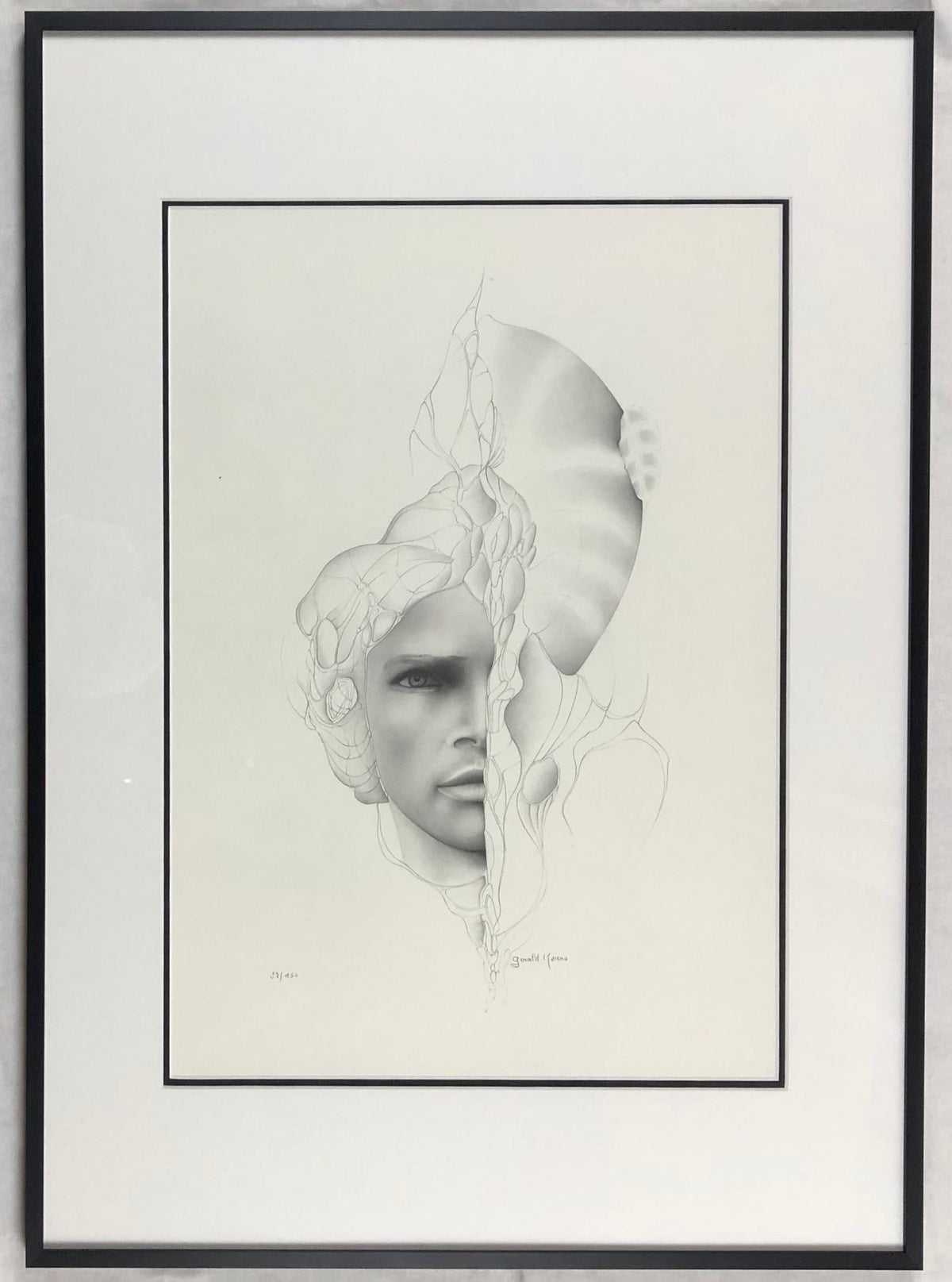 Dali Inspired Surrealist Black and White Lithograph by Gerald Moreno, Signed — detail 6
