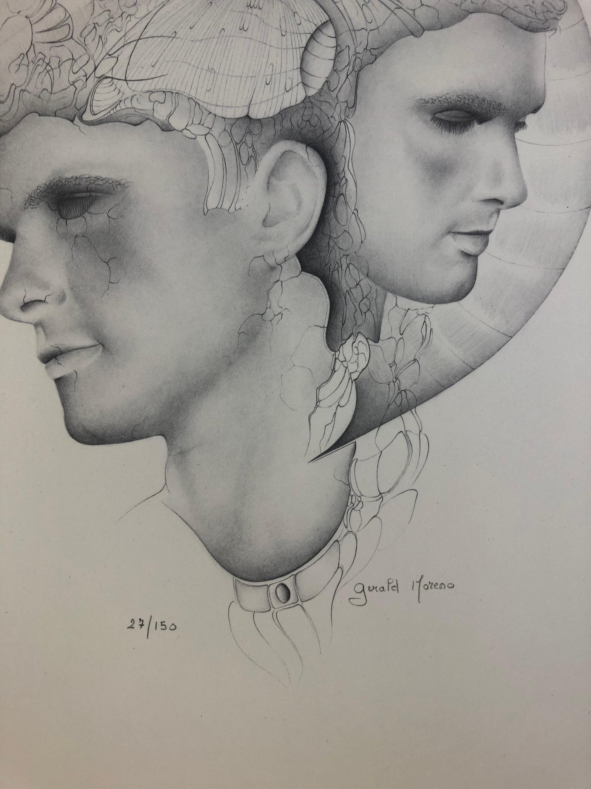 French Surrealist Lithograph Signed Gerald Moreno in the Manner of Salvador Dali — detail 3
