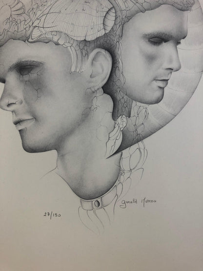 French Surrealist Lithograph Signed Gerald Moreno in the Manner of Salvador Dali — detail 3