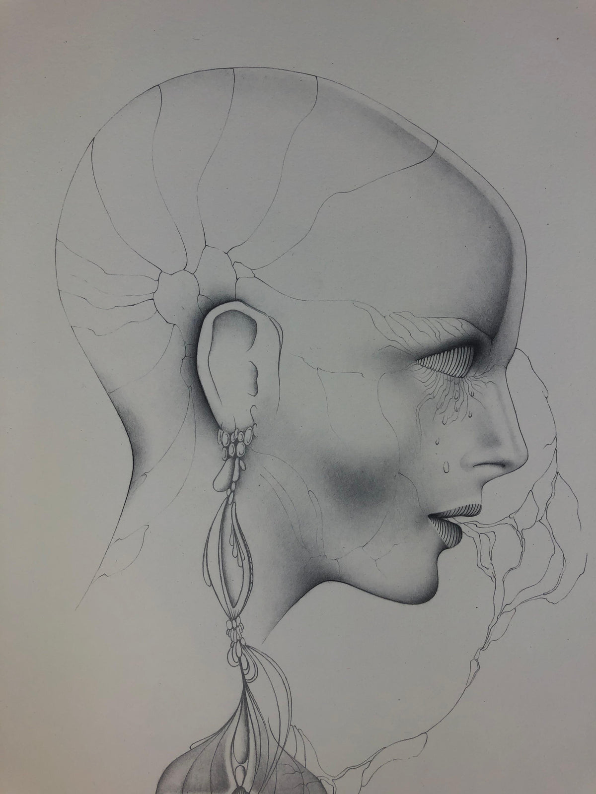 Dali Inspired French Surrealist B/W Lithograph by Gerald Moreno titled Amenophis — detail 3