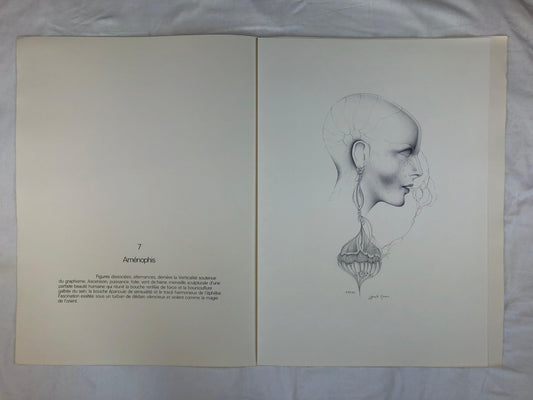 Dali Inspired French Surrealist B/W Lithograph by Gerald Moreno titled Amenophis