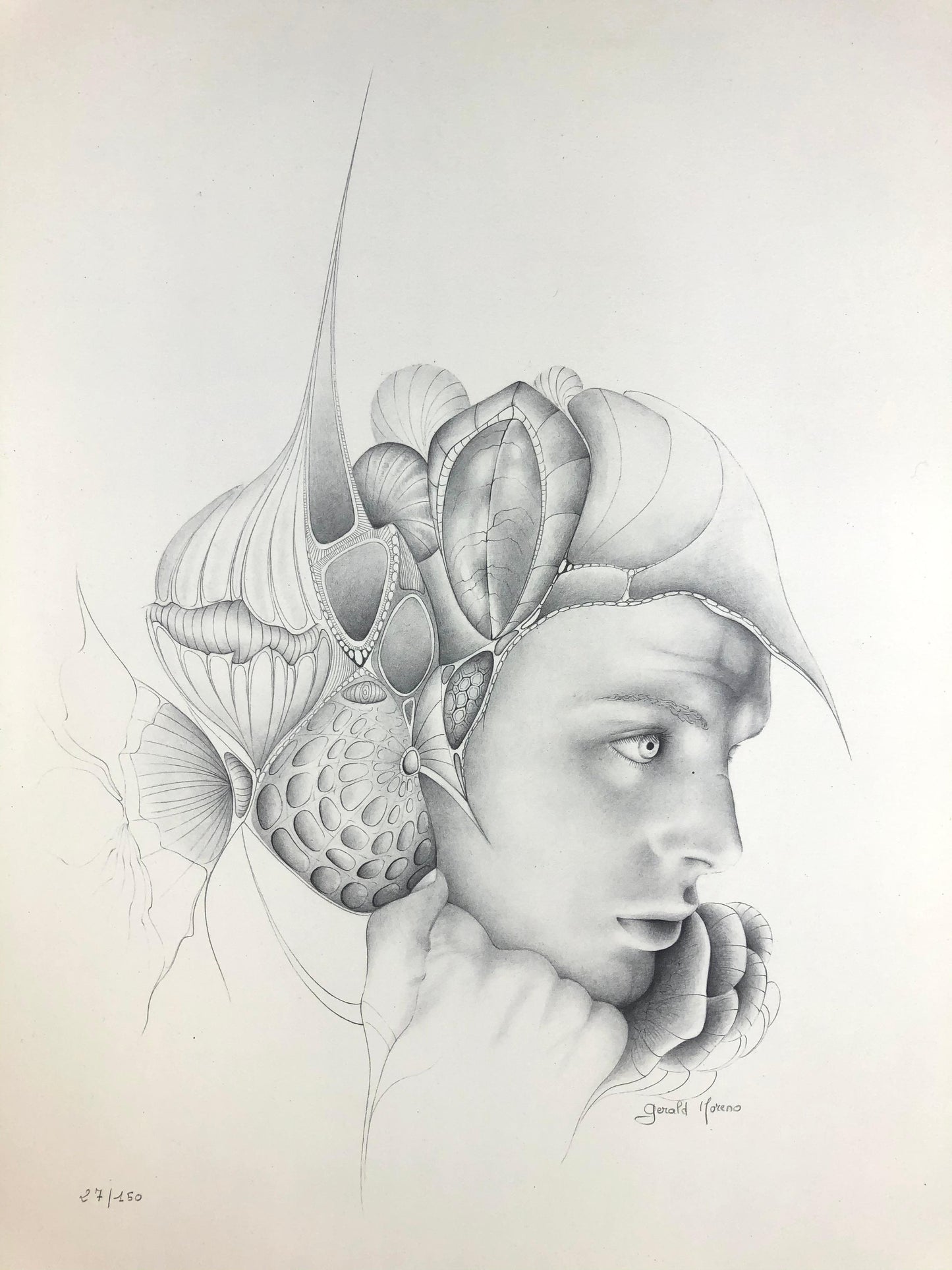 Dali Inspired French Surrealist Drawing by Gerald Moreno, Signed — detail 5