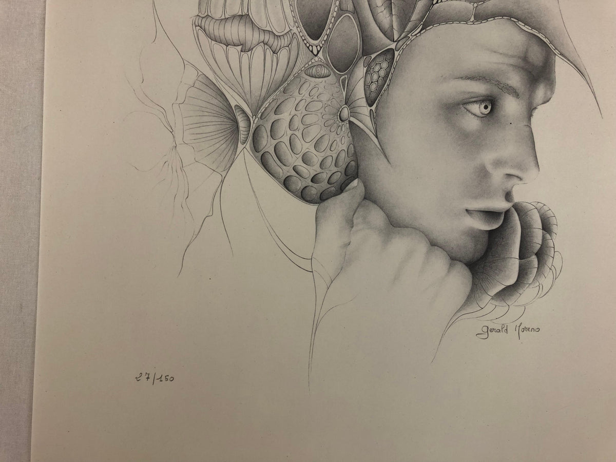 Dali Inspired French Surrealist Drawing by Gerald Moreno, Signed — detail 2