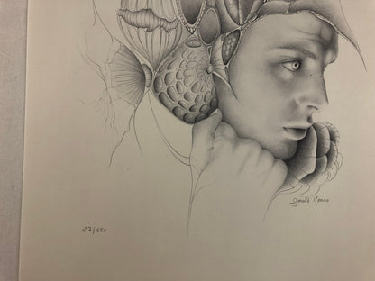 Dali Inspired French Surrealist Drawing by Gerald Moreno, Signed — detail 2