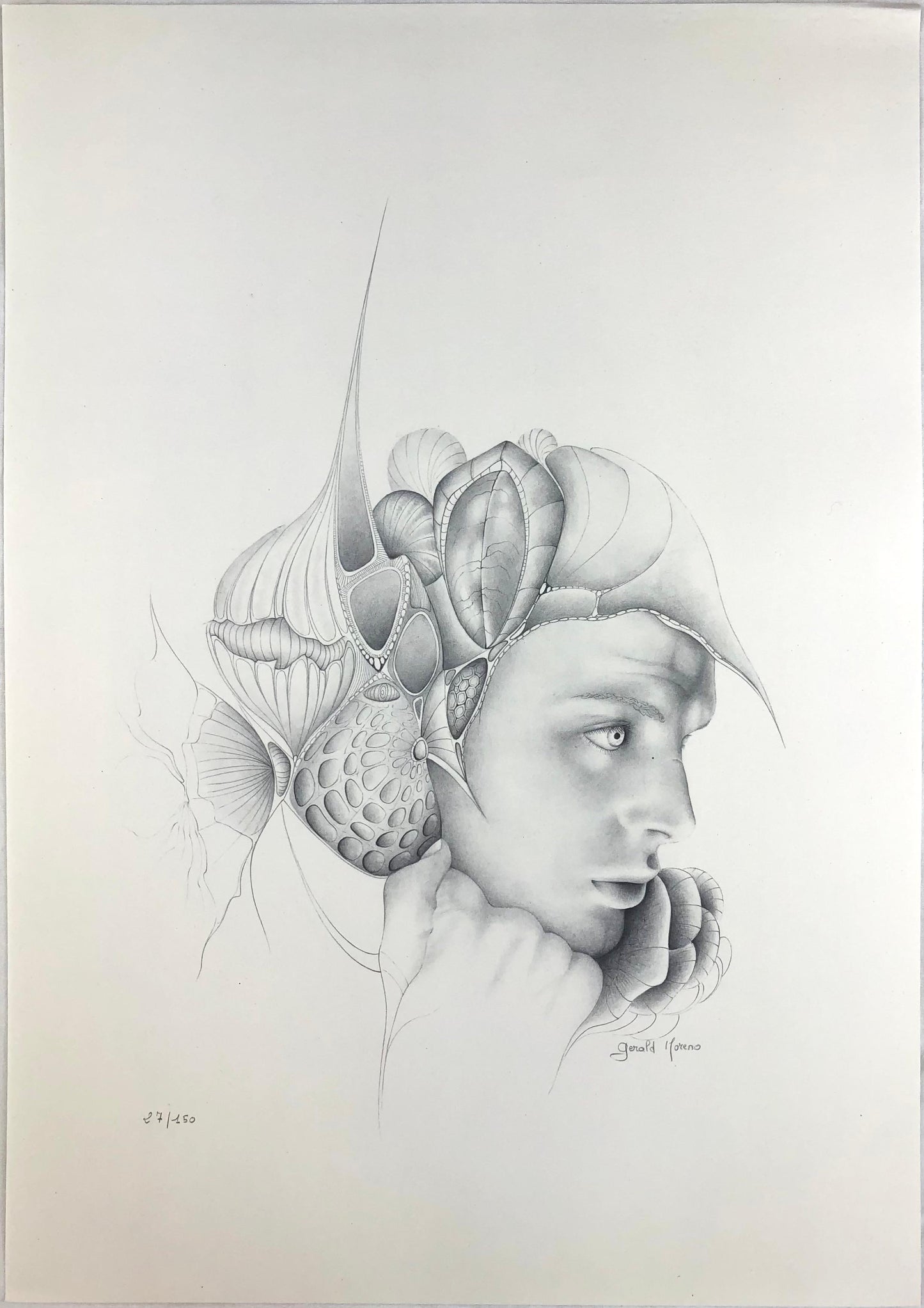 Dali Inspired French Surrealist Drawing by Gerald Moreno, Signed — detail 7