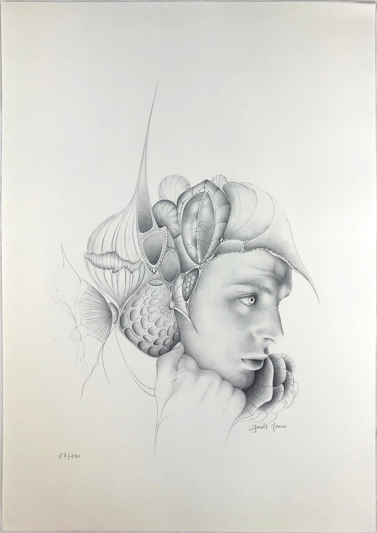 Dali Inspired French Surrealist Drawing by Gerald Moreno, Signed — detail 7