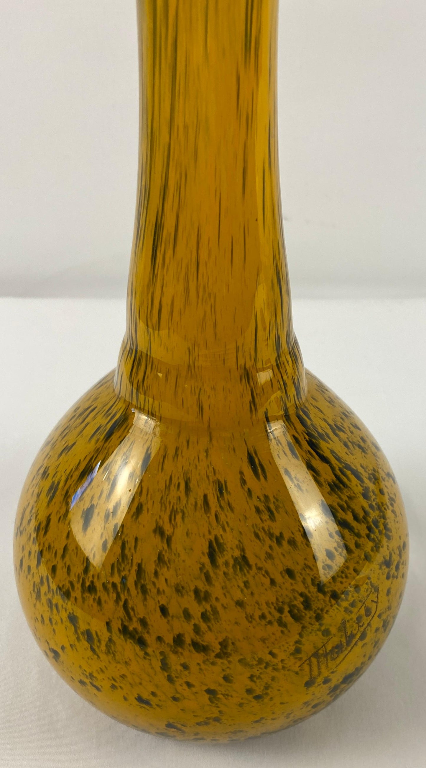 Mulaty Art Glass Stem Vase Yellow Gold Black Specked — detail 3