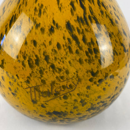 Mulaty Art Glass Stem Vase Yellow Gold Black Specked — detail 2