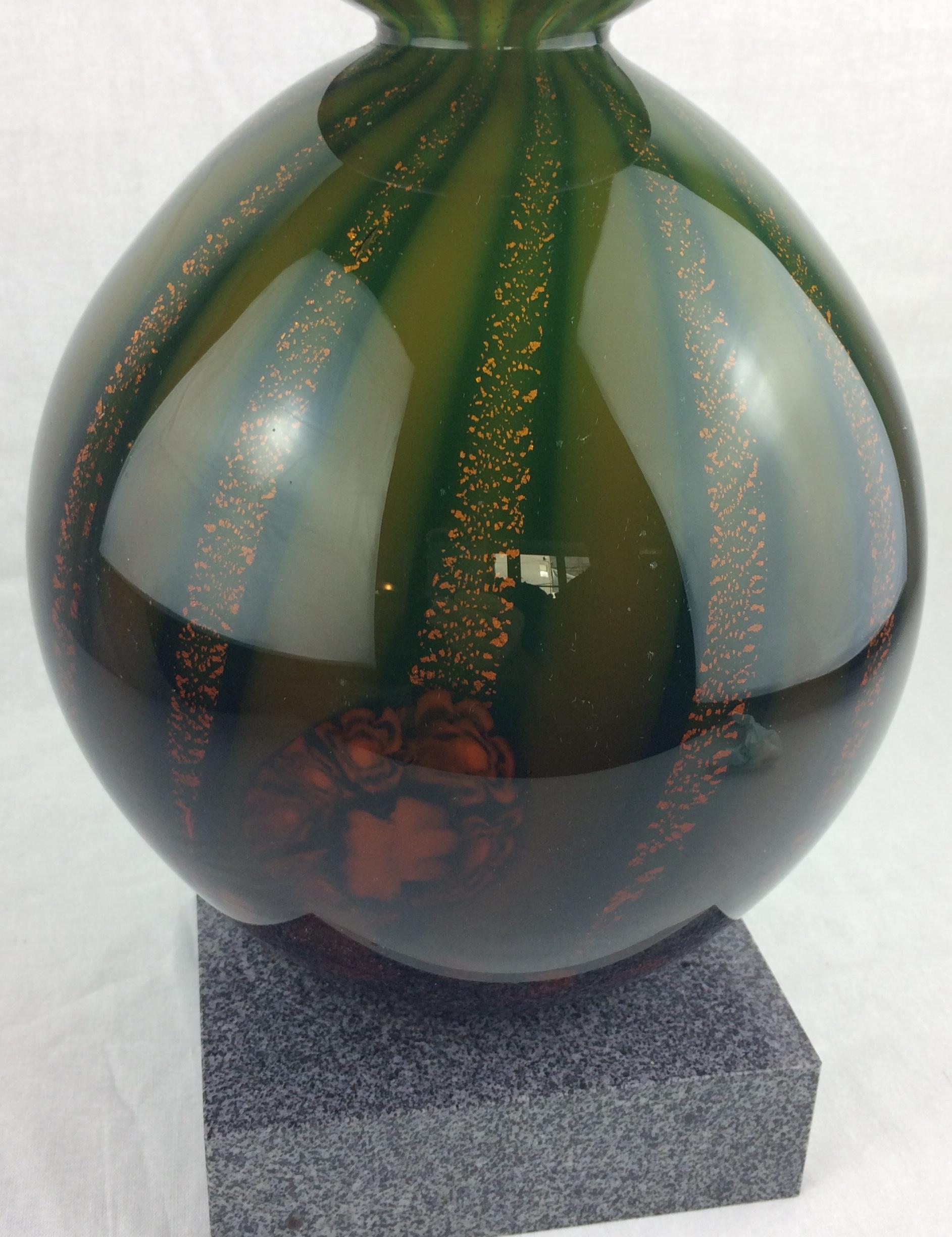 Barovier and Toso Murano Multicolored Aventurine Art Glass Vase Marble Base — detail 3