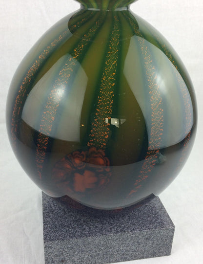 Barovier and Toso Murano Multicolored Aventurine Art Glass Vase Marble Base — detail 3