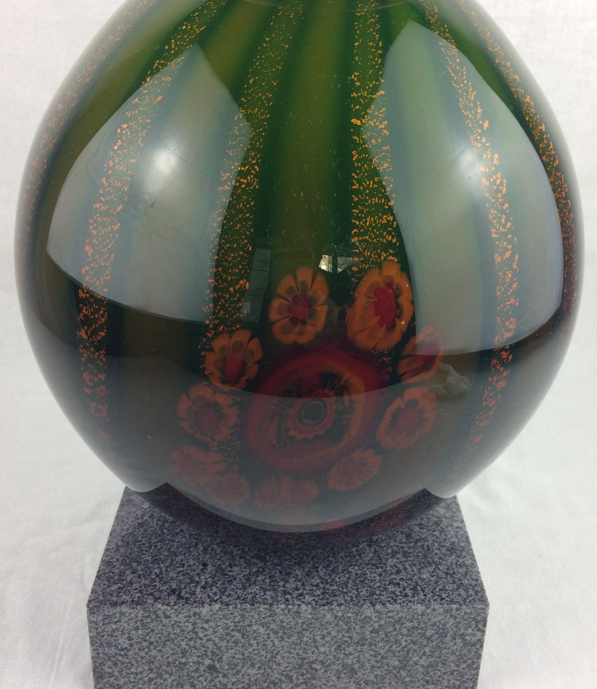 Barovier and Toso Murano Multicolored Aventurine Art Glass Vase Marble Base — detail 6