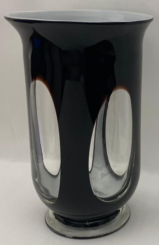 Murano Black and Clear Art Glass Vase — detail 2