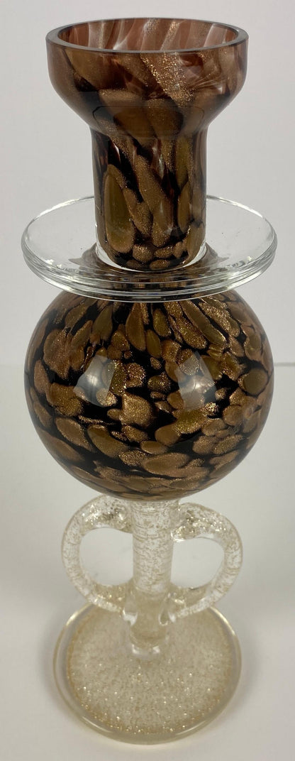 Mid-Century Murano Hand-Blown Art Glass Candleholder with Gold Aventurine Flecks — detail 3