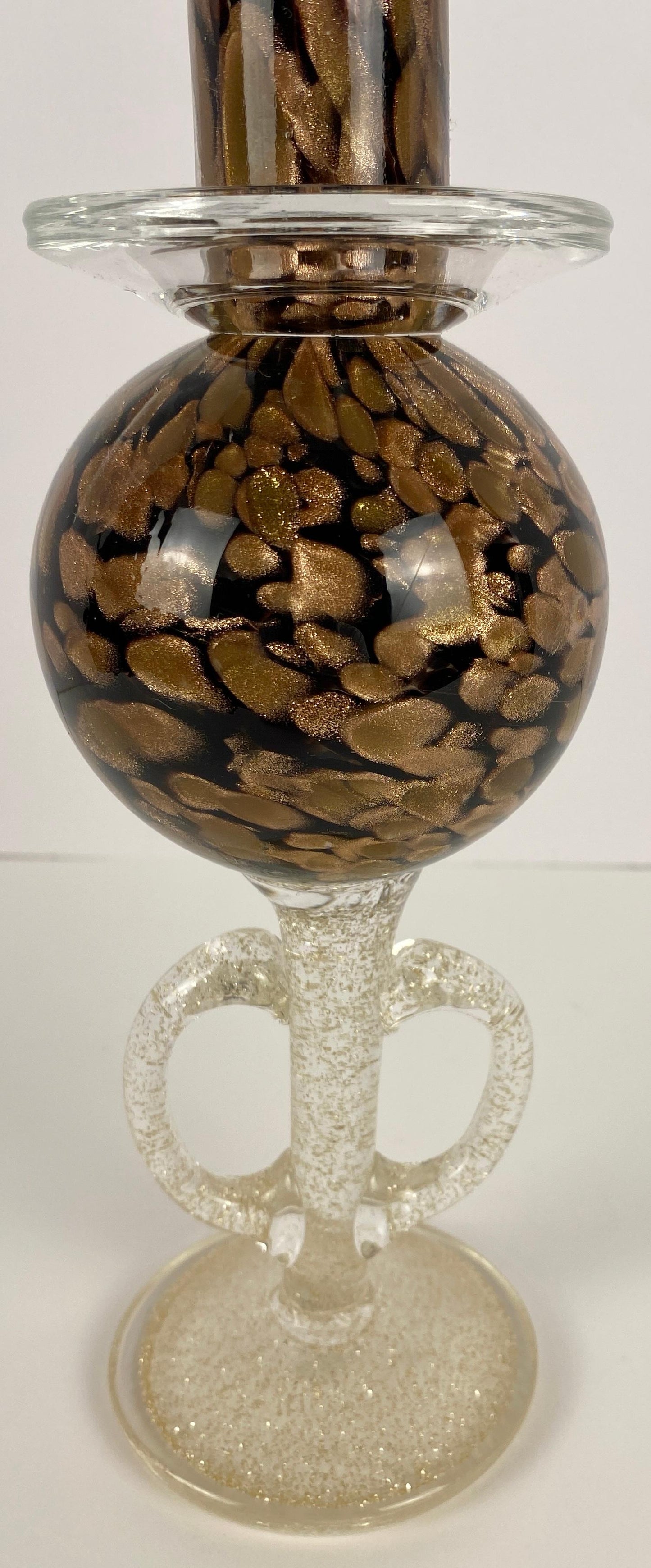 Mid-Century Murano Hand-Blown Art Glass Candleholder with Gold Aventurine Flecks — detail 4