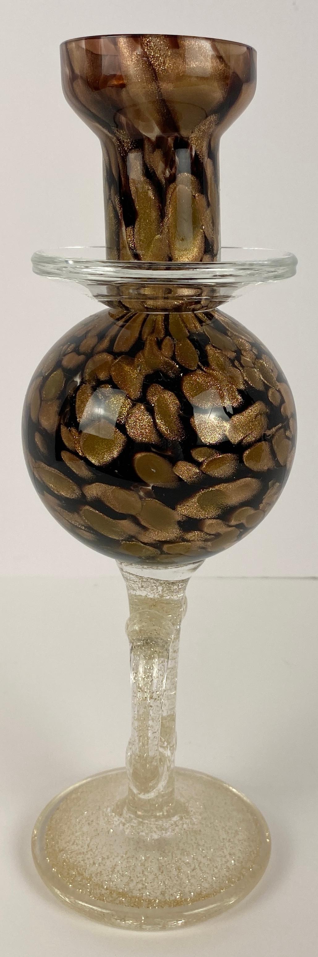 Mid-Century Murano Hand-Blown Art Glass Candleholder with Gold Aventurine Flecks — detail 5