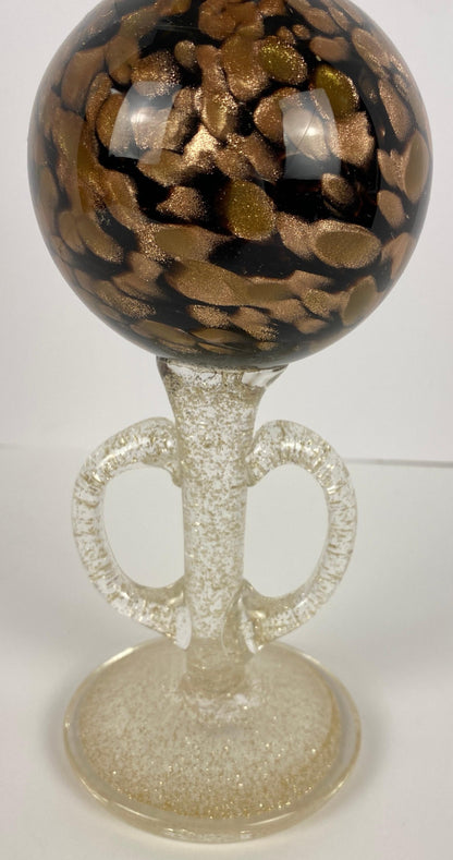 Mid-Century Murano Hand-Blown Art Glass Candleholder with Gold Aventurine Flecks — detail 6