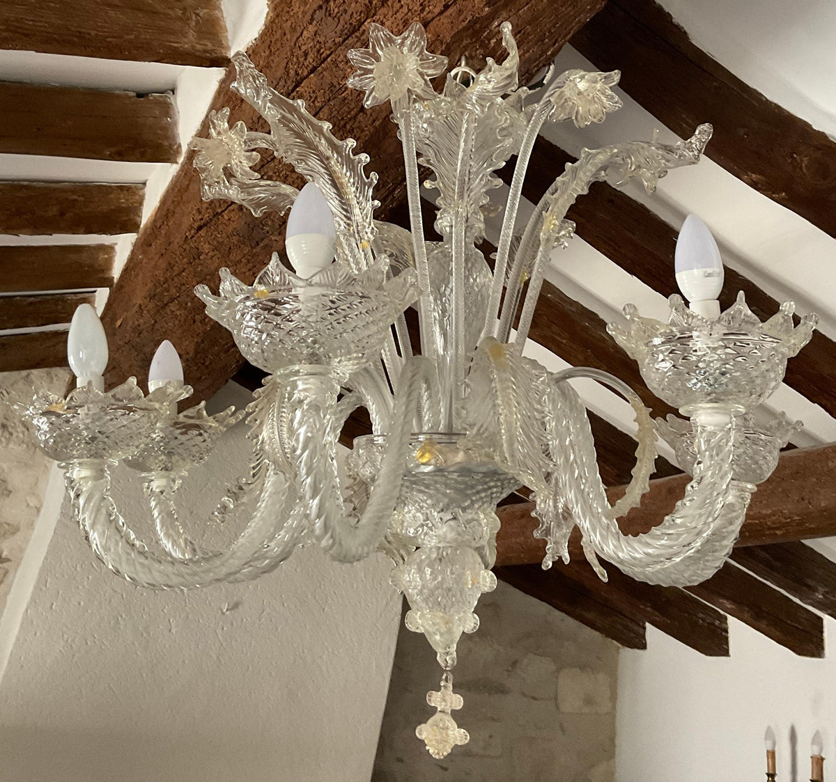 Italian Venetian Murano Gold Dusted 6 Arm Chandelier — detail 2