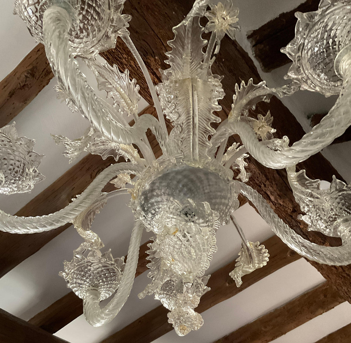 Italian Venetian Murano Gold Dusted 6 Arm Chandelier — detail 4
