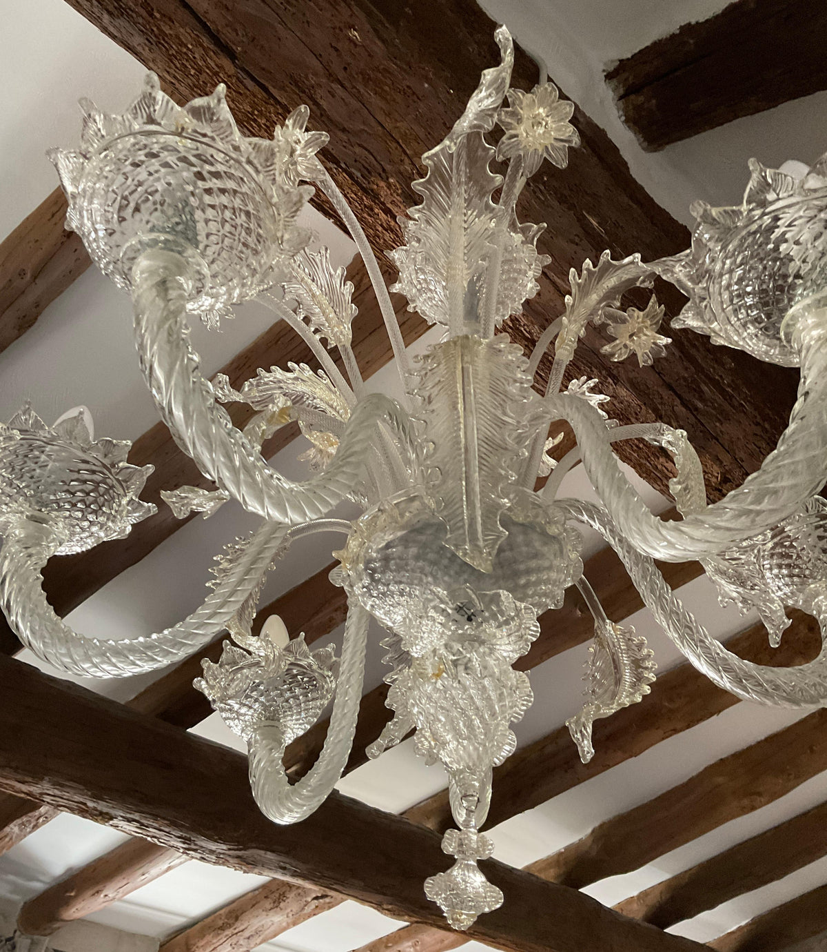 Italian Venetian Murano Gold Dusted 6 Arm Chandelier — detail 5